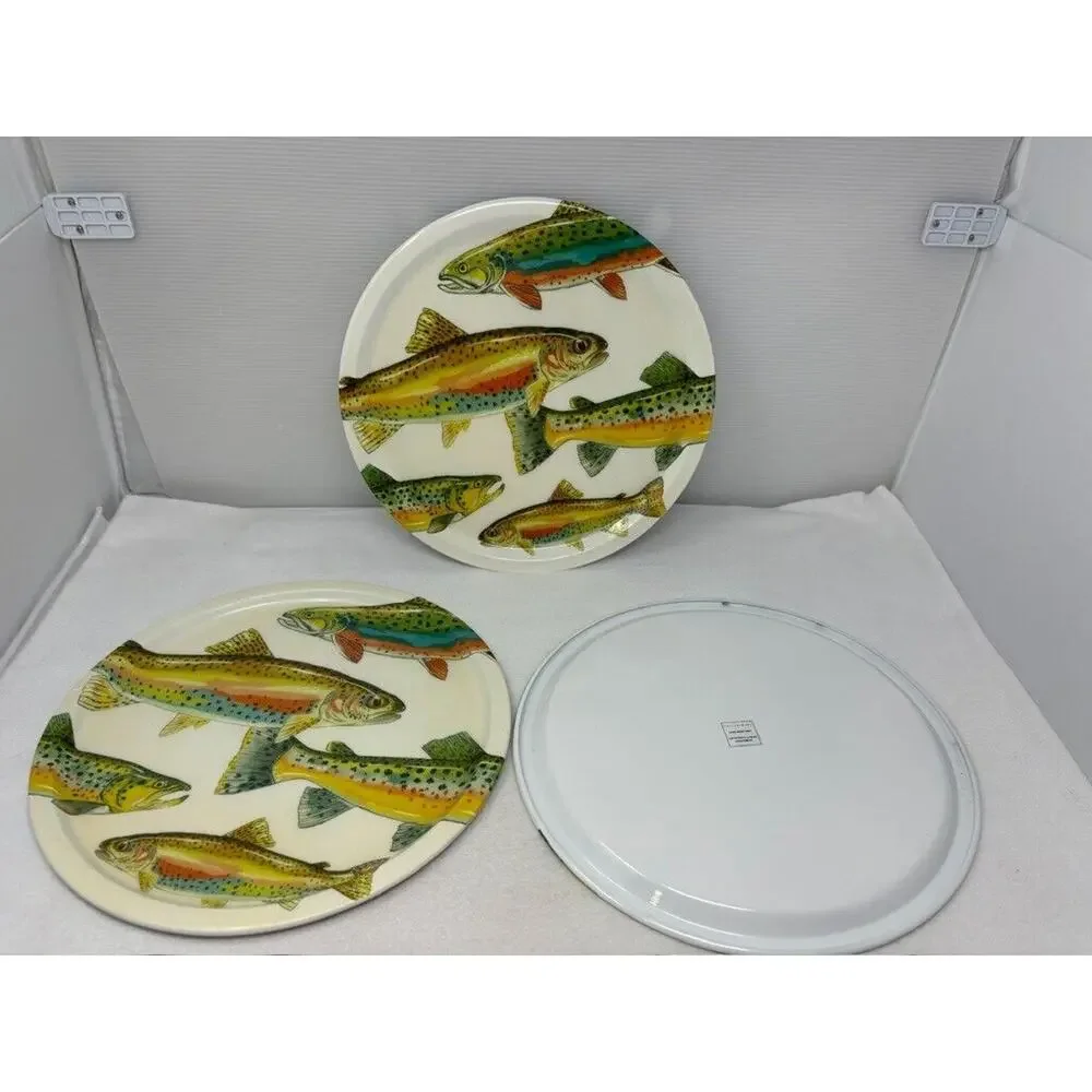 Pottery Barn Salmon‎ Bass Fish Chop Plate Charger Retired RARE - Set of 3